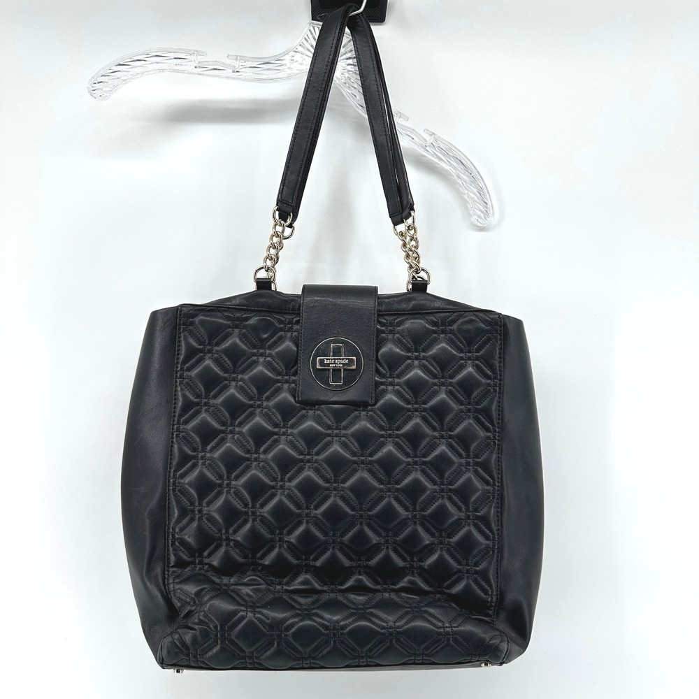KATE SPADE Astor Court Marlene Black Quilted Leather Chain Handle Turn Lock Tote